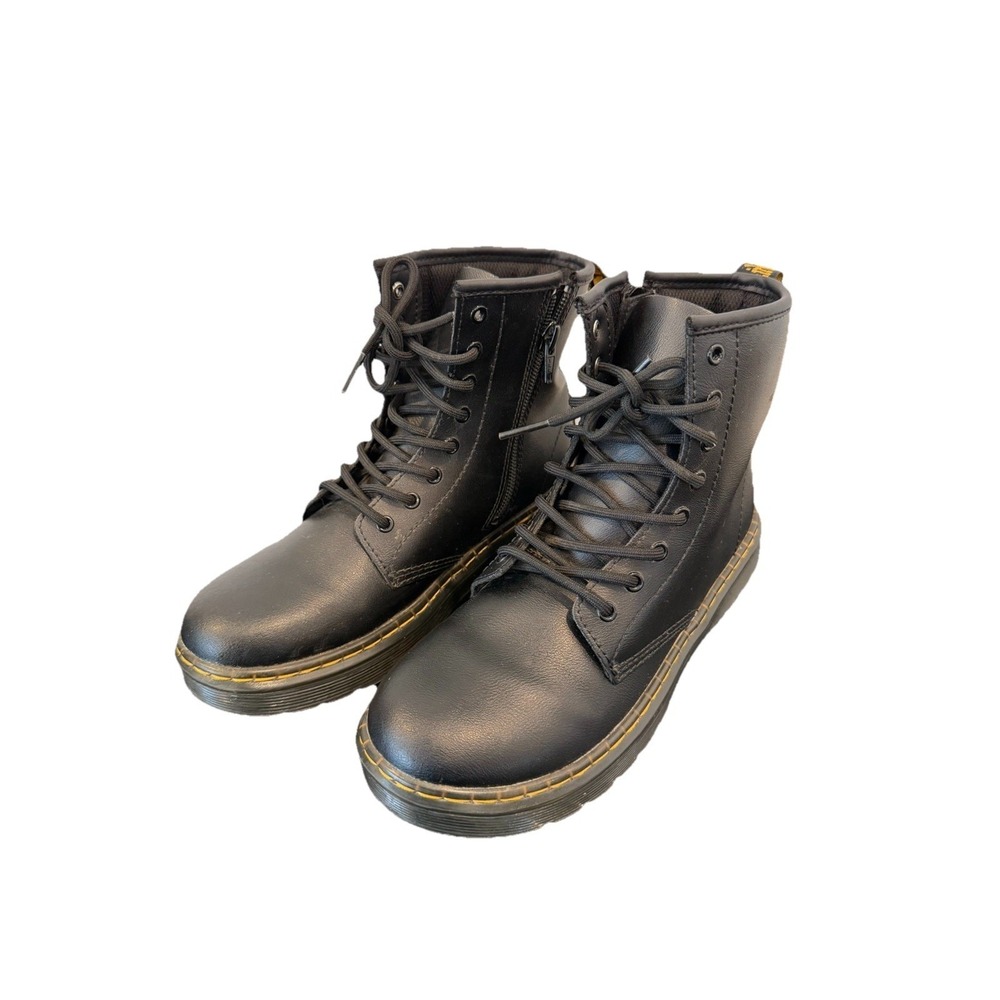 Doc Martens Zavala Combat Boots Womens Sz 5 Black Leather Doc Shoes Side Zipper